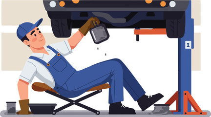 Mechanic Working on a Car Lift Performing Auto Maintenance