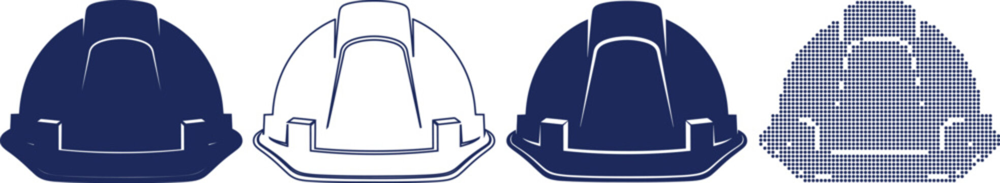 Construction hard hat safety helmet icons in four different styles