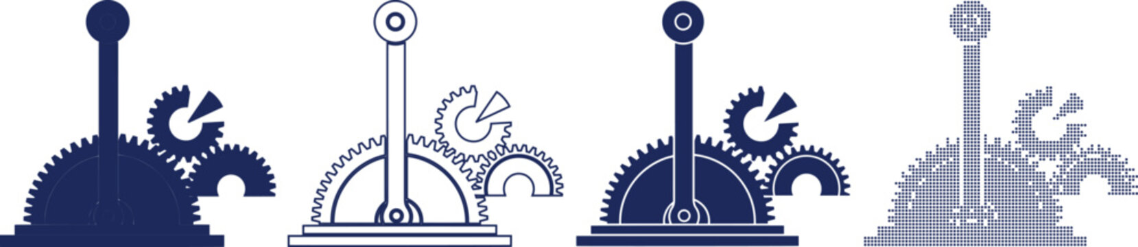 Gear mechanism lever with cogs and transmission on transparent background