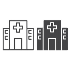 Fototapeta premium Simple black and white line drawing of two hospital buildings