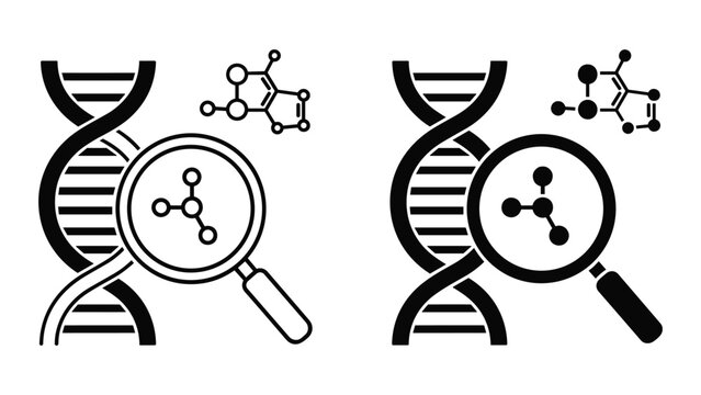 Dna structure analysis with magnifying glass and molecular formula
