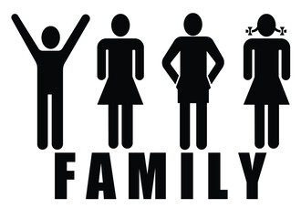 Vector illustration of black male and female silhouettes and signs representing a couple or family for restroom and WC toilet icons