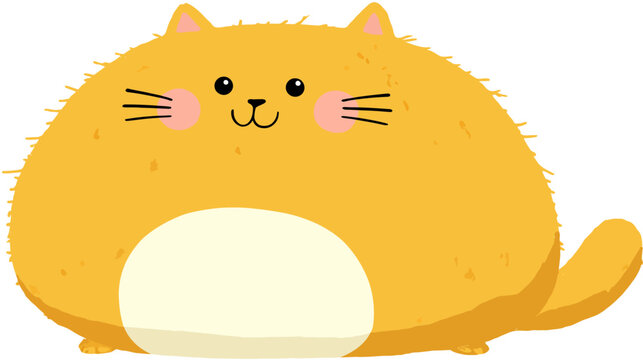 Adorable, plump cartoon feline. Orange fur, pink cheeks, and a smiling face. Cute and inviting