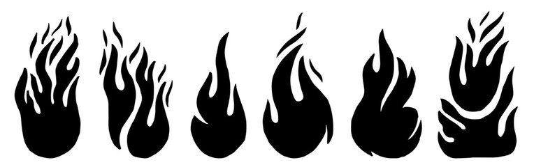 Set of fire hand drawn doodle vector elements for icons, illustrations, posters, branding, stickers, and creative design. Flame, spark, blaze, burning effect collection