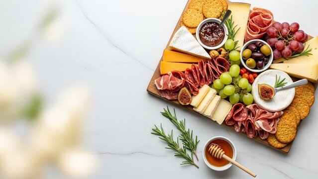 Gourmet Cheese and Charcuterie Board with Grapes and Crackers