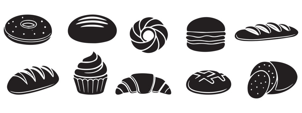 Bakery Icons Vector &ndash; Bread, Donut, Croissant, Cupcake Design Free .