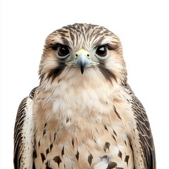 Obraz premium Closeup Portrait of a Falcon Against White Background