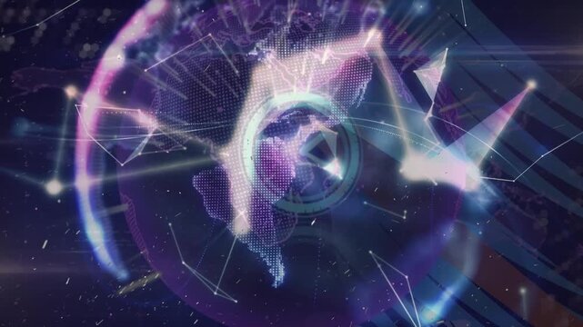 Animation of globe and shapes over clock