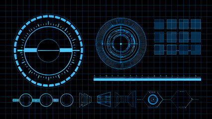 Obraz premium Futuristic interface elements displayed on a dark blue grid background