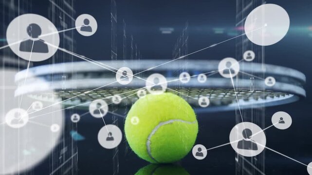 Animation of tennis racket and ball over data processing