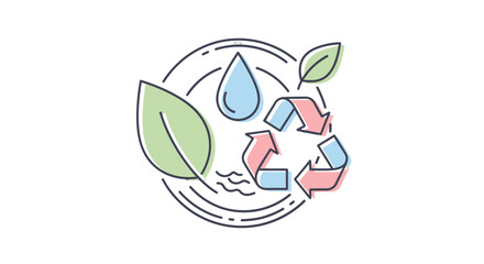 Fototapeta premium Recycling Symbol with Leaves and Water Droplet Emblem.