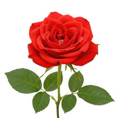 Fototapeta premium Single red rose with green leaves