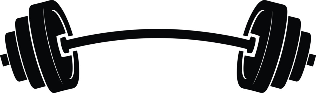 Bent barbell with heavy weights silhouette icon, black vector illustration of gym equipment for bodybuilding and strength training concept isolated on white background