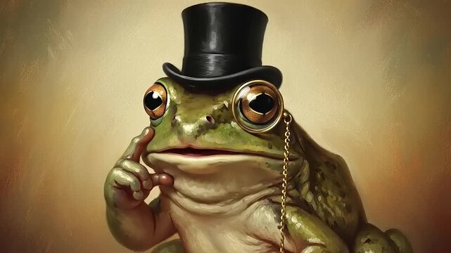 Sophisticated Frog Gentleman Wearing Top Hat and Monocle.