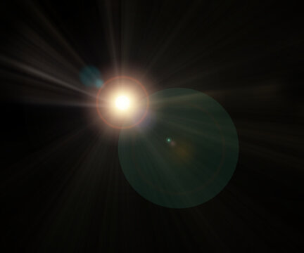 Realistic Sun Light Overlay with Lens Flare and Light Rays on transparent background