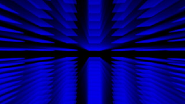 Abstract blue glowing 3d geometric block animation pattern on black background