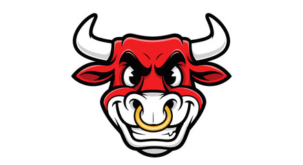 Fototapeta premium Cartoon Bull Head with Angry Expression.
