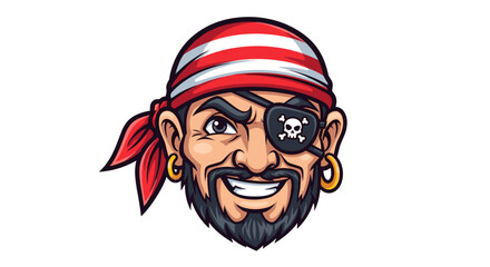 Cartoon Pirate Character with Eyepatch and Bandana.