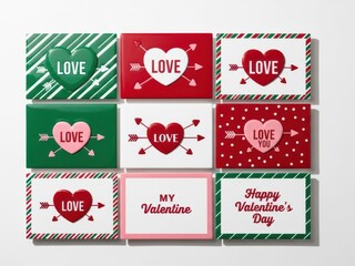 Naklejka premium Colorful valentine's day cards with hearts and arrows