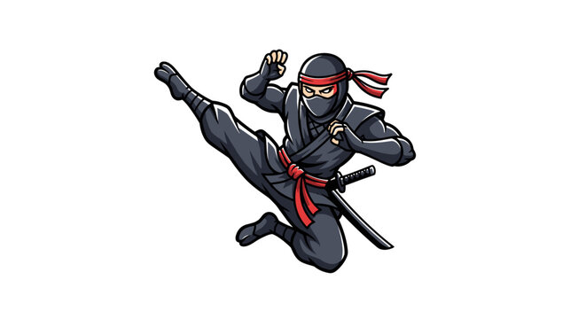 Ninja Warrior Cartoon Character in Action Pose.