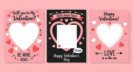 Valentine card templates with heart frames