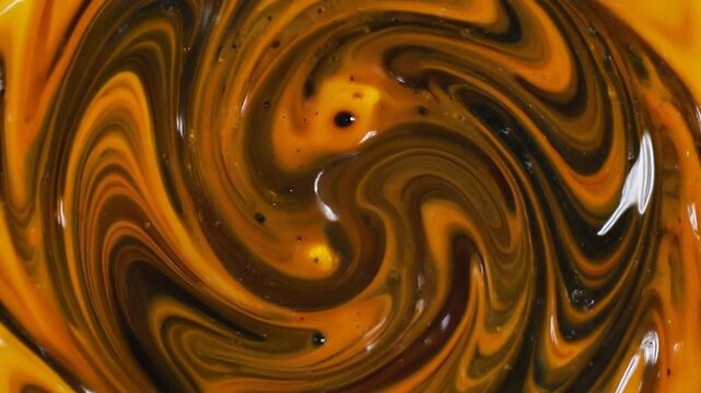 Swirling pattern of melted chocolate with glossy and smooth texture