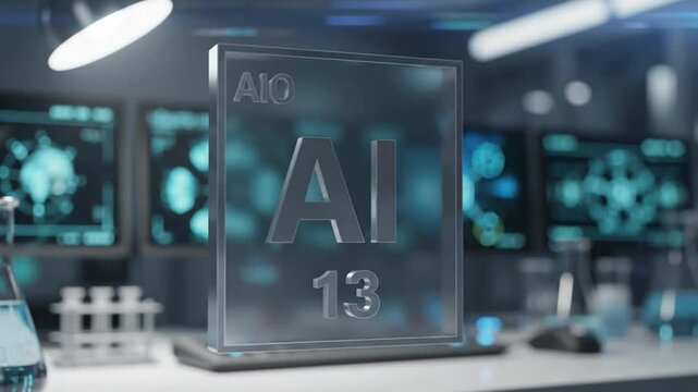 Futuristic laboratory showcasing aluminum element periodic table symbol as the core of technological innovation