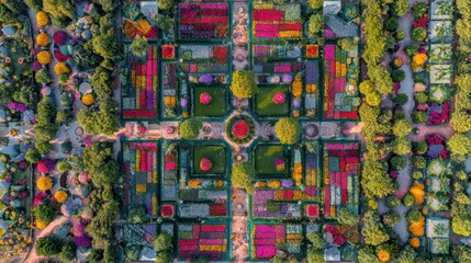 Fototapeta premium Aerial View of Colorful Formal Garden