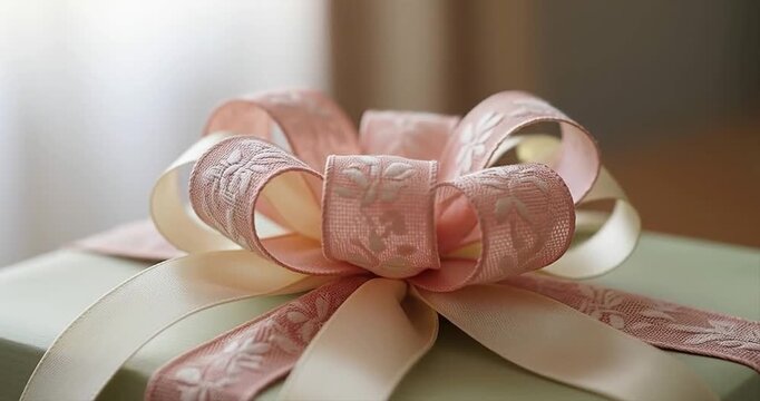 Wrapped gift box with ribbon bow decoration