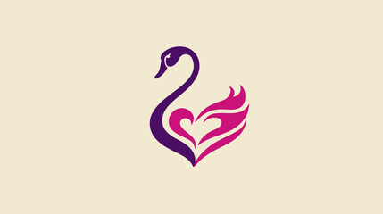 Obraz premium A stylized swan in purple and pink, with a heart-shaped chest and flame-like feathers, on a beige background