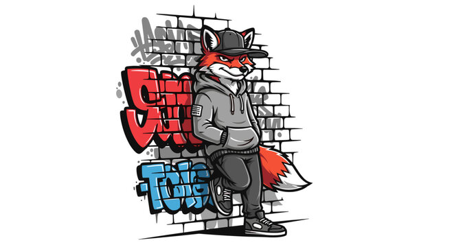 Cartoon Fox Character Wearing Hoodie Standing.