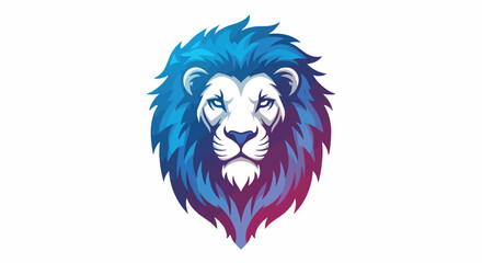 Vibrant lion head logo with blue and pink gradient mane against a clean white background.