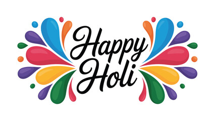 Happy holi colorful festival typography with decorative paint splash elements celebrating indian festival of colors on minimal white background © Zavivec