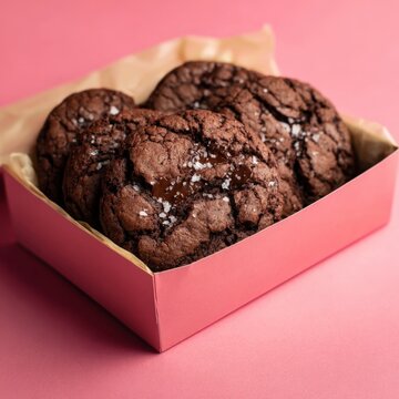 double chocolate cookies in a bakery box