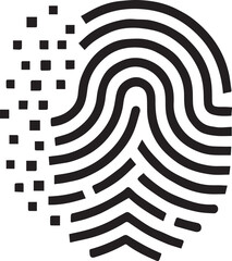 Black fingerprint icon on a white background, symbolizing identity verification, security and personal data, vector illustration editable file