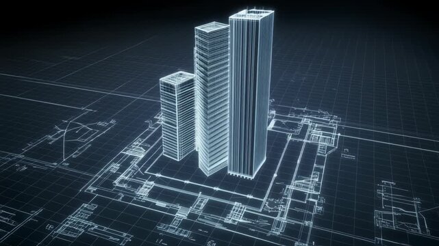 Modern skyscrapers building Blueprint Scene with Technical Clarity