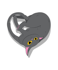 Cute Black Cat with Yellow Eyes | Cartoon Cat Love Art, Valentine Cat Card Illustration, Black Cat Wall Art, Cat Themed Gift for Cat Owners, Pet Lover Gift