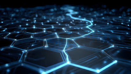 Obraz premium Modern schematic design featuring digital motherboard concept with blue light and neural data links