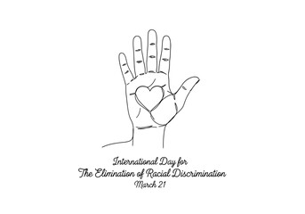 Obraz premium Line art hand with heart for international day for the elimination of racial discrimination