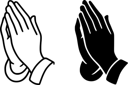 Icon for Ramadan or Eid, vector illustration of praying hand, black and white in outline and silhouette design style