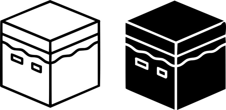 Icon for Ramadan or Eid, vector illustration of Kaaba, black and white in outline and silhouette design style
