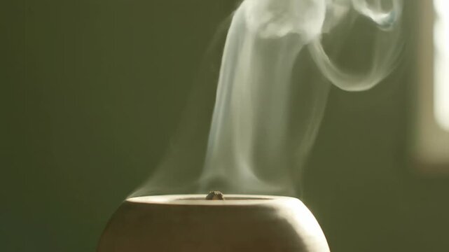Ceramic aroma diffuser releasing smoke into the air in a room