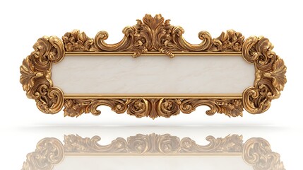 An ornate gold picture frame with intricate designs and a white background.