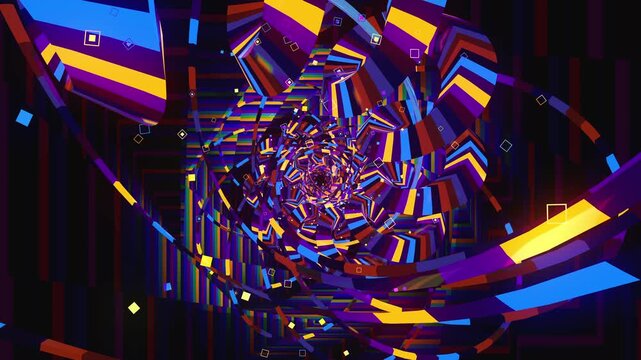 Dynamic sci-fi corridor loop with glowing fluid patterns and electronic energy for high-tech club visuals, electronic music festivals, stage screens and for LED video walls