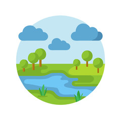 Fototapeta premium Minimalist flat design scenic nature landscape inside a circle