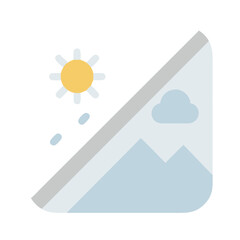 Minimalist mountain scene with sun and clouds illustration