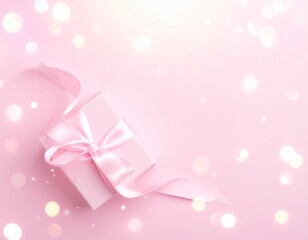 Fototapeta premium ゆめかわいいハートやパールとプレゼントのピンク系背景画像。Generated AI