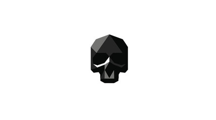 A geometric skull in shades of grey against a white background. It's symmetrical and centered
