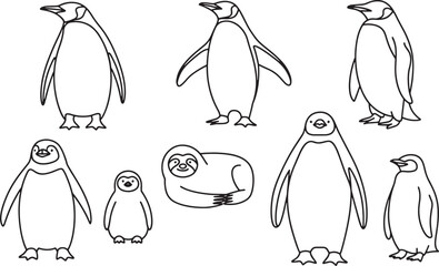 Obraz premium penguins and a sloth Simple outline drawing line art