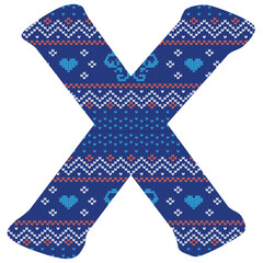Yarn pattern letters in upper &ldquo;X&rdquo; of English alphabet on white background